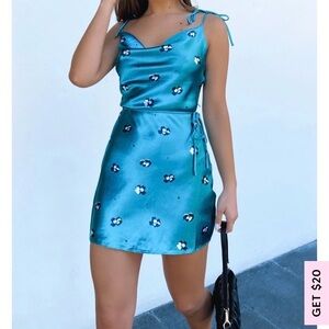 White Fox Boutique Teal Floral Mini Dress